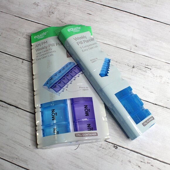 Equate Daily Weekly Pill Organizer Planner Large Capacity Cases Lot Blue Purple - Picture 1 of 7